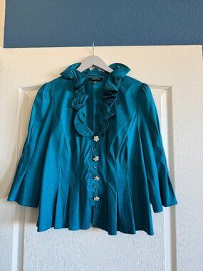 Vintage teal ruffle top. Size 14